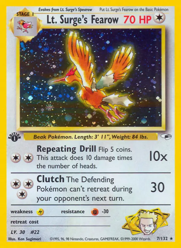 Lt. Surge's Fearow, First Edition Holo