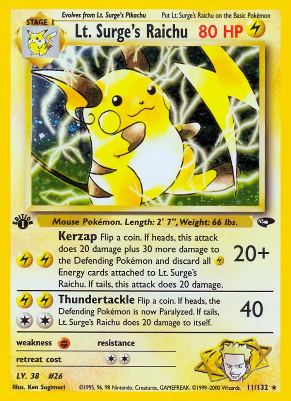 Lt. Surge's Raichu, First Edition Holo